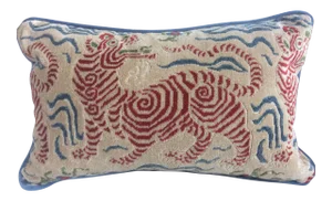 Clarence House Tibet Dragon Red Cut Velvet & Down Filled Pillow