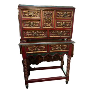 Double-Body Paneled Cabinet with Gilded Wood Inserts & Lacquered Bottom, Mid-20th Century For Sale