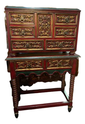 Double-Body Paneled Cabinet with Gilded Wood Inserts & Lacquered Bottom, Mid-20th Century