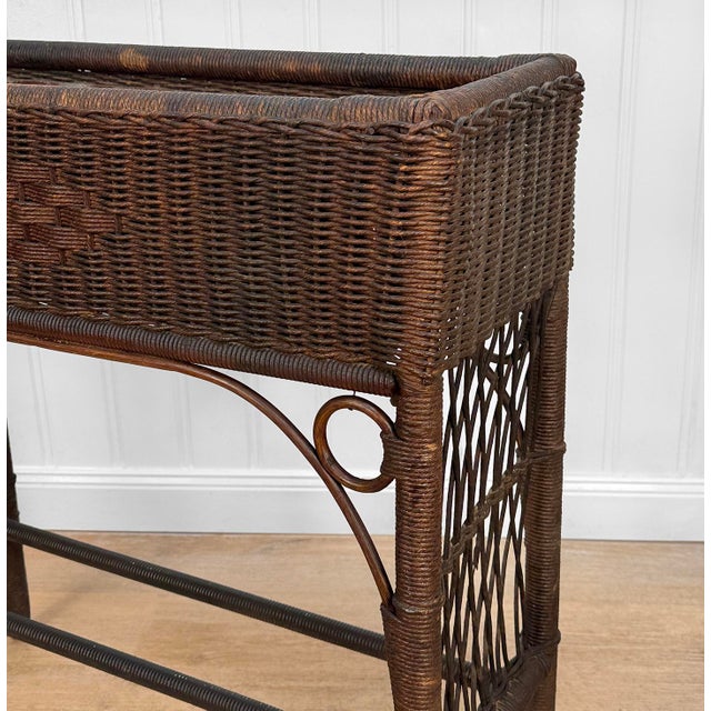 Antique Victorian Wicker Window Box Plant Stand With Insert For Sale - Image 10 of 13