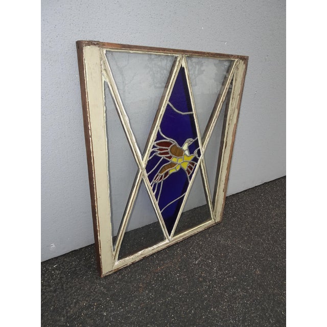 Antique Blue Leaded Stained Glass W An Eagle Window Wall Decor
