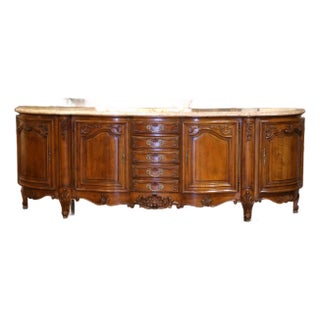 Early 20th Century French Louis XV Walnut Enfilade With Marble Top For Sale