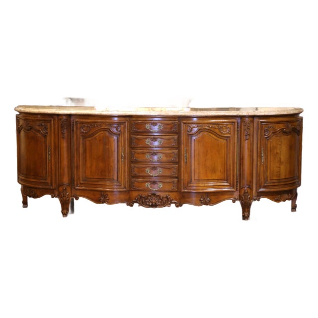 Early 20th Century French Louis XV Walnut Enfilade With Marble Top For Sale
