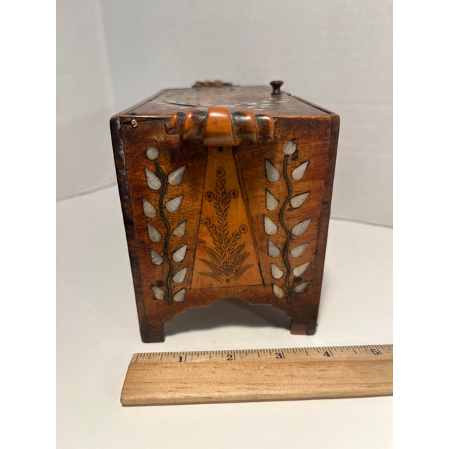 Antique 19th C. Moroccan Wooden Hand Crafted Mother of Pearl and Copper Dowry Box For Sale - Image 13 of 13