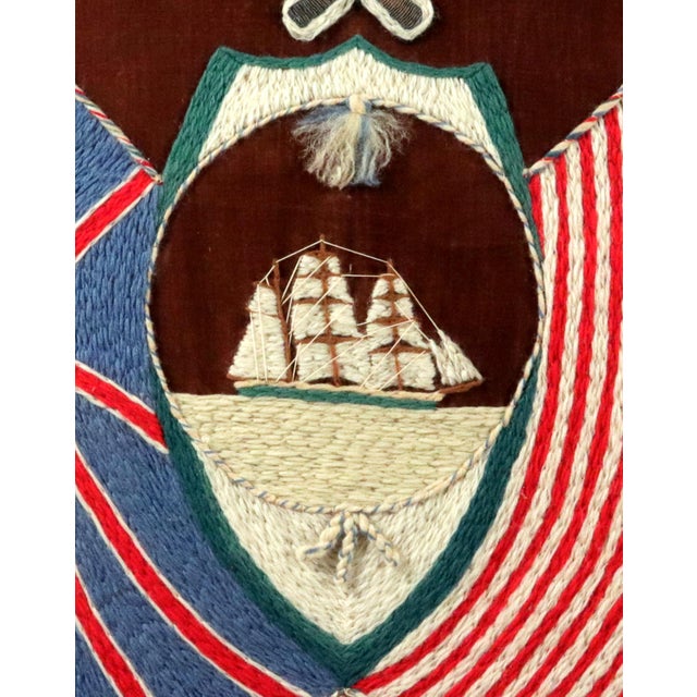 Sailor's Woolworks, Rare Square Pair on Velvet With Union Jack, Stars and Stripes and Royal Navy Ensigns For Sale - Image 9 of 13