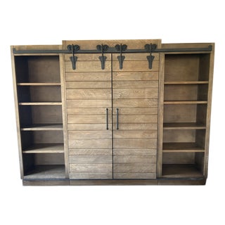 Arhaus Baumann 113" Oak Media Wall Unit With Sliding Doors For Sale