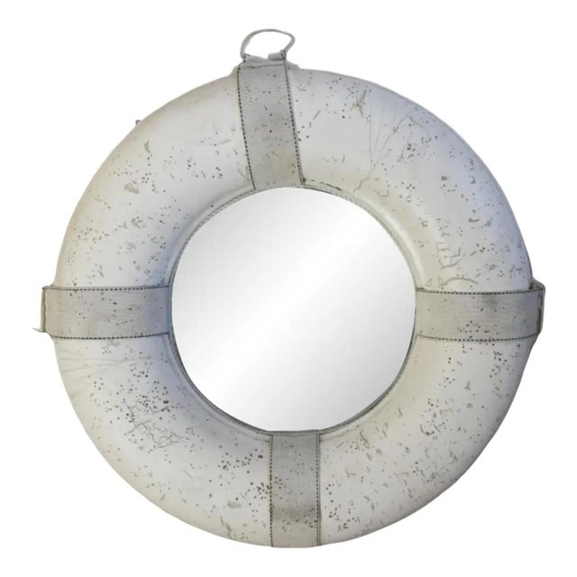 Glass Vintage Nautical Beach House Ocean Boat Life Preserver Mirror For Sale - Image 7 of 7
