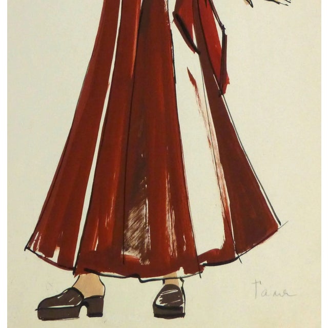 Figurative French Fashion Sketch - Red Wrap Dress For Sale - Image 3 of 5