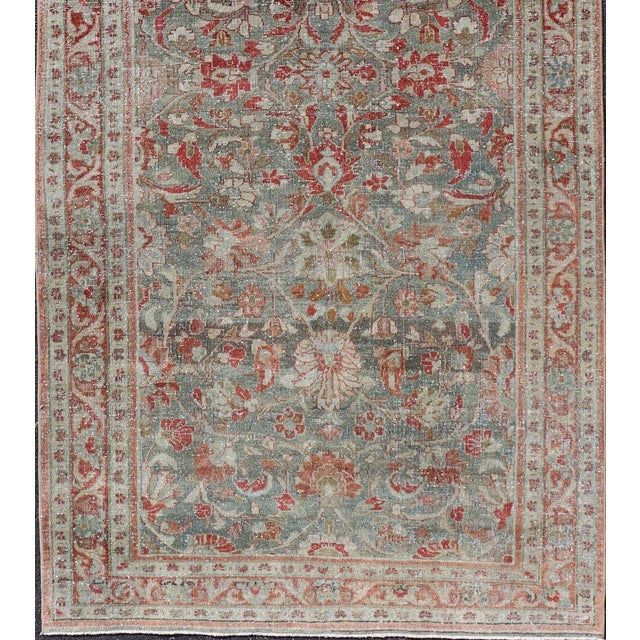 Antique Persian Mahal Gallery Rug With Soft Blue Ground and Red Allover Design 5'2 X 11'2 For Sale - Image 9 of 15