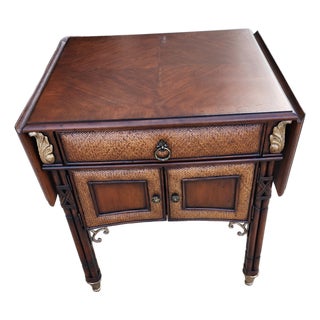 Drop Leaf End Table With Rattan Surfaces For Sale