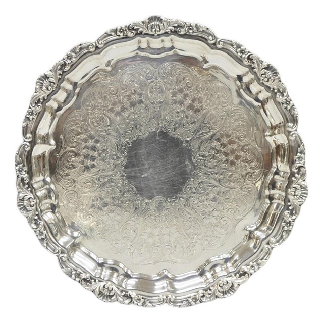 Vintage Poole Silver 3209 Victorian 12" Round Silver Plated Salver Platter Tray For Sale