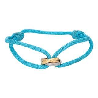 Cartier Love Charity Bracelet Turquoise Silk Cord Trinity 18k Gold Estate For Sale