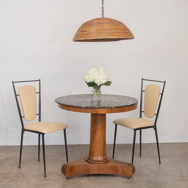 Vintage rattan dome pendant light from Italy, 1960s. Original rattan dome with brass detailing, new brown cloth cord,...