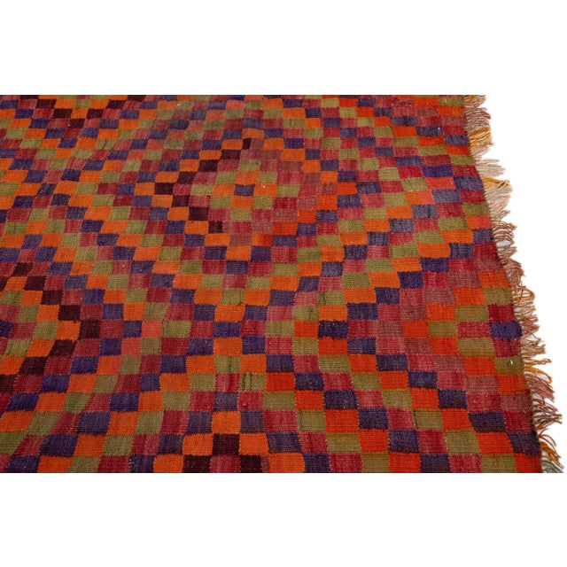 1960s Vintage Turkish Kilim Red Handmade Geometric Wool Rug For Sale In New York - Image 6 of 8