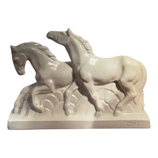 Art Deco Sculpture of Two Running Horses by Diaz, France, 1920 For Sale
