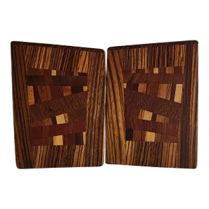 Vintage 80's Inlaid Wood Mosaic Bookends by Wildwood, Set of Two