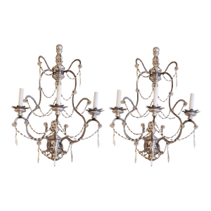 Pair of Silver Leaf Wood Sconces