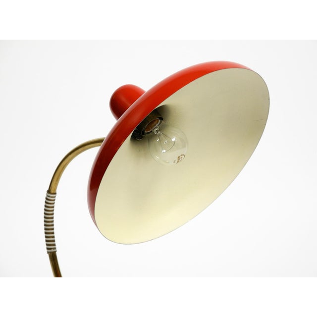 Large Mid-Century Modern Brass Table Lamp with Red Metal Shade, 1950s For Sale - Image 15 of 18