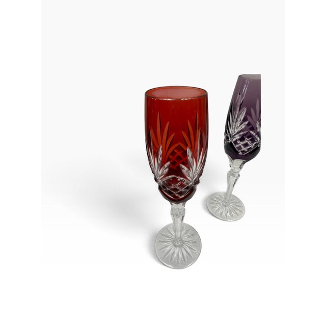 Mid-Century Modern Late 20th Century Mid-Century Modern Hungarian Ajka "Caroline" Cut-to-Clear Crystal Champagne Flutes - Set of 4 For Sale - Image 3 of 7