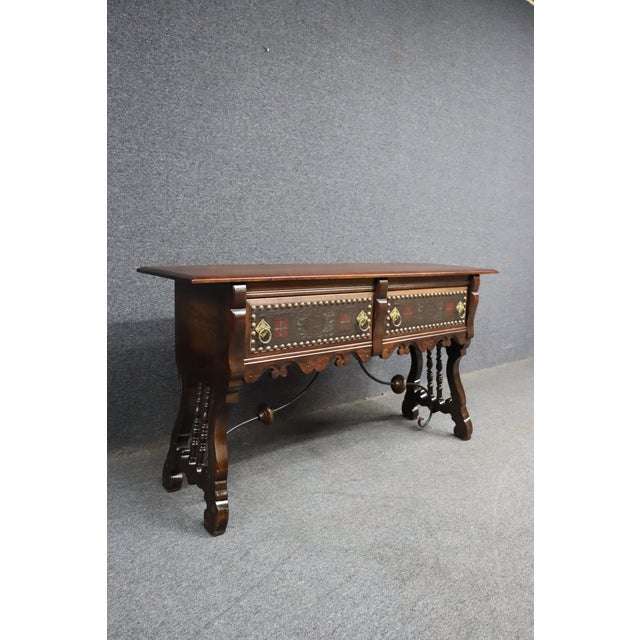 Hastings Hastings Italian Walnut Baroque Style Sideboard With Tooled Leather Drawers For Sale - Image 4 of 11