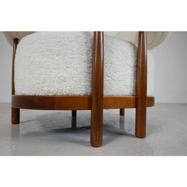 Set of Italian Armchairs in Wood and White Boucle Fabric For Sale - Image 5 of 6