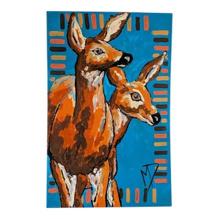 Two Deer Modern Folk Art Painting by Mikel Davison For Sale