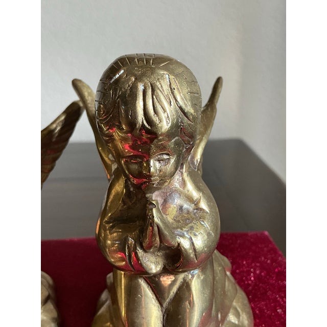 Hollywood Regency Pair of Vintage Bronze Angel Cherub Candleholders For Sale - Image 3 of 12