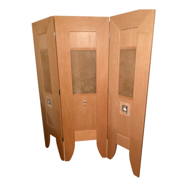 1980s Folding 3 Panel Wood Room Divider For Sale