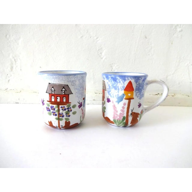 Vintage Hand-Painted Mugs With Bunnies & Birds - a Pair For Sale In San Francisco - Image 6 of 9
