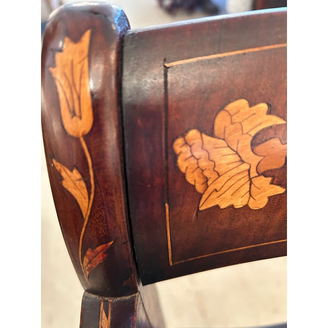 Dutch Marquetry Inlaid Armchair With Velvet Seat For Sale - Image 12 of 12
