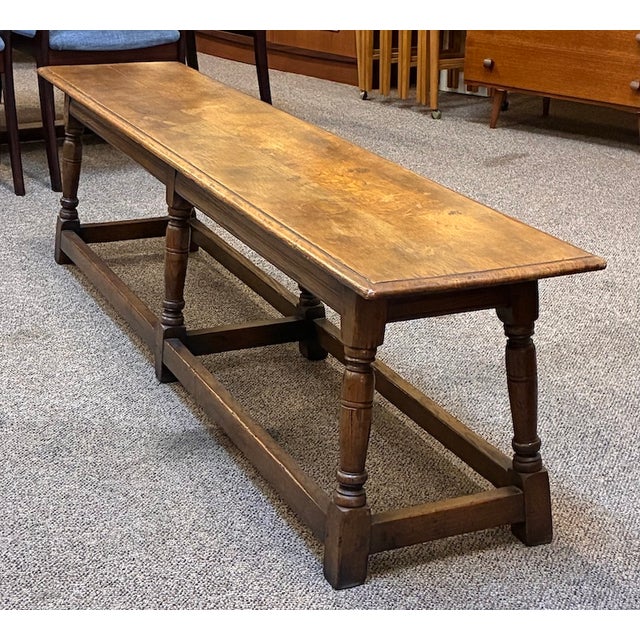 English Antique English Oak Full Width Refectory Bench With Generous Seating c.1920 For Sale - Image 3 of 11