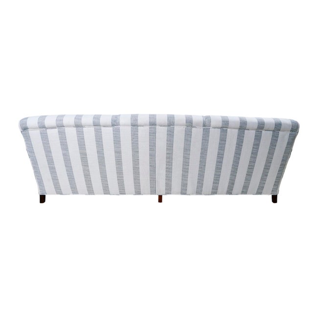 This 21st Century Jonas Sofa is newly upholstered in Schumacher Ketley Performance Stripe Fabric (77562).