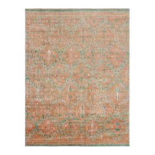Rug & Kilim’s Moroccan Style Rug in Orange With Green Geometric Patterns For Sale