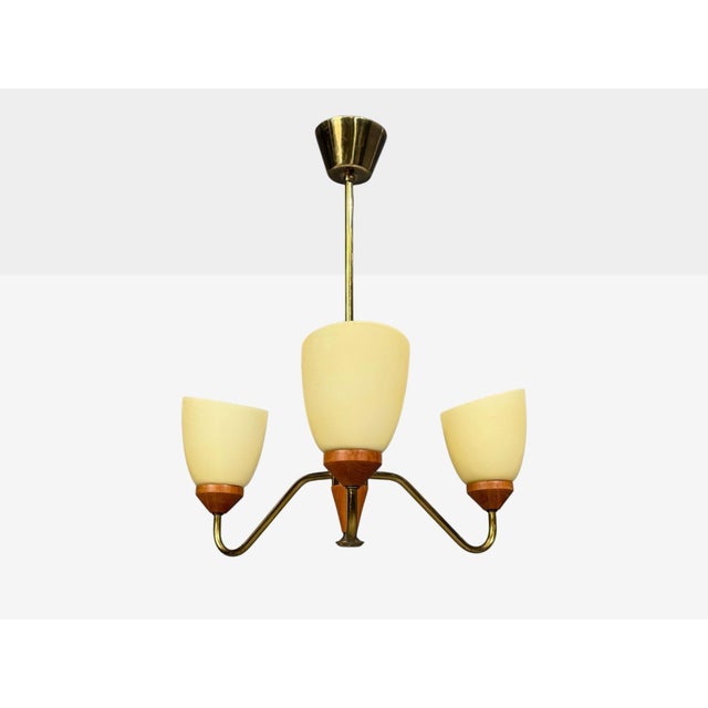 Mid-Century Modern 1950s Swedish Modern, Pendant Light, Teak, Brass, Glass For Sale - Image 3 of 10