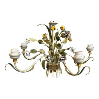 Italian Tole Pastels Floral Chandelier For Sale