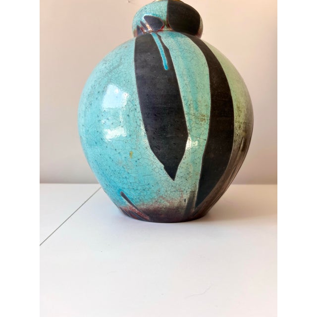 1970s Large Turquoise Raku Pottery Double Gourd Table Lamp | Chairish