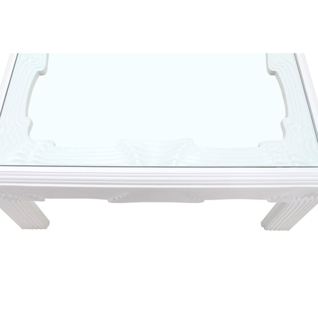 Mid 20th Century Square Modern "Wave" Pattern Carving White Lacquer Coffee Table For Sale - Image 5 of 10