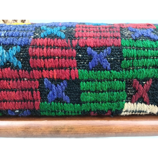 Mid-Century Modern Kilim Upholstered Boho Style Bench For Sale - Image 3 of 9