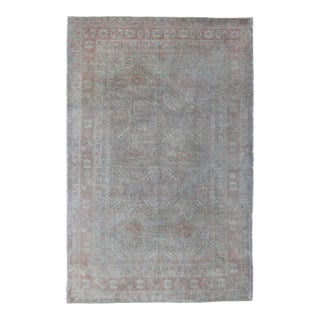 Muted Turkish Rug Antique Oushak With Geometric Design Floating Design For Sale