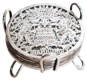 Glass Hamburg State Coat of Arms Coasters in Sterling Silver, 1960s, Set of 7