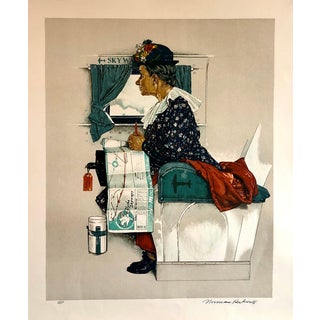 After Norman Rockwell, Original Lithograph Hand Signed Old Women Riding First Airplane Flight Americana, 1976 For Sale