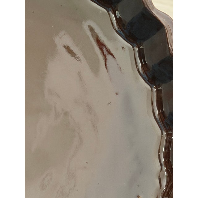 Ceramic Vintage Mid-Century Modern Two‑Tone Ceramic Tart Dish Fluted Bakeware 9.5” For Sale - Image 7 of 8