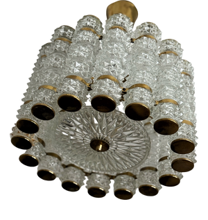 Crystal and Brass Cylinder Chandelier by Orrefors for Tyringe, Sweden, 1960s