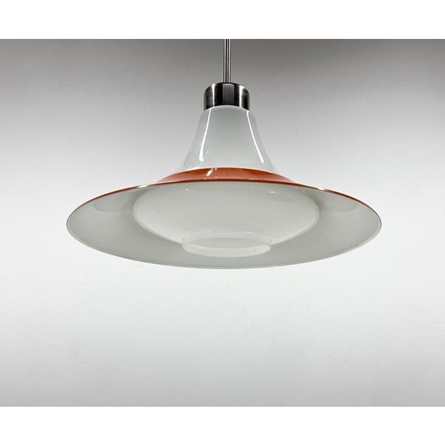 Metal Mid-Century Opaline Glass and Metal Pendant Light, 1970s For Sale - Image 7 of 10