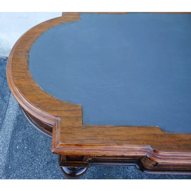 Wood 19th C Large Victorian Leather Top Walnut Parlor Table For Sale - Image 7 of 11