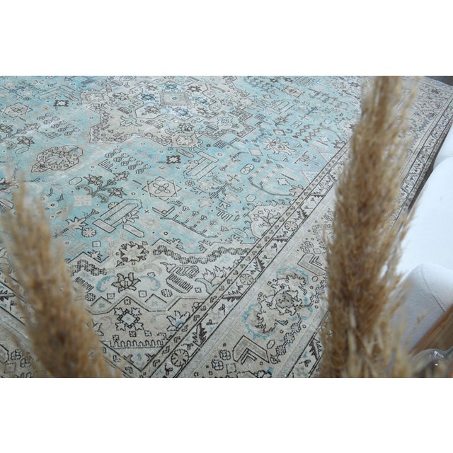 Blue 1970s Vintage Persian Handmade Wool Cotton Light Blue Area Rug For Sale - Image 8 of 11