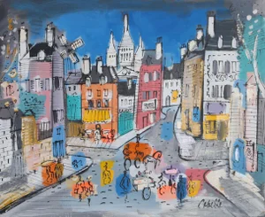 Rue Du Paris 1, Charles Cobelle Acrylic on Canvas, Signed Lower Right