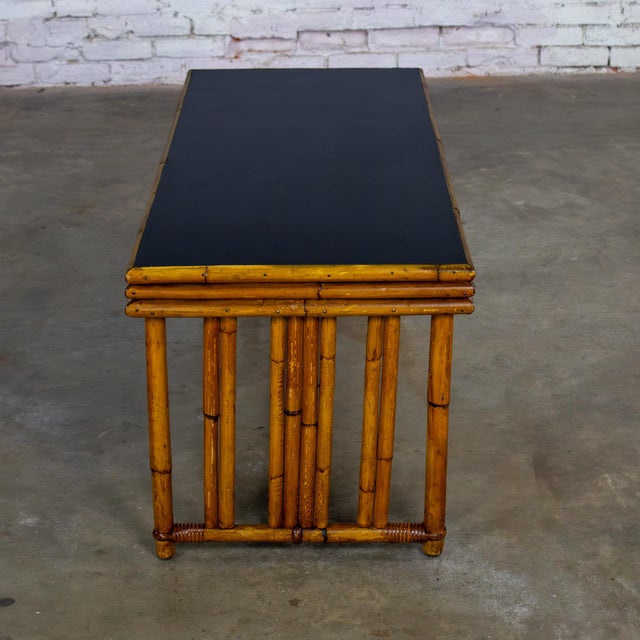 Art Deco Early 20th Century Art Deco Coastal Style Coffee Table Rattan Frame and Black Laminate Top by Sons-Cunningham For Sale - Image 3 of 18