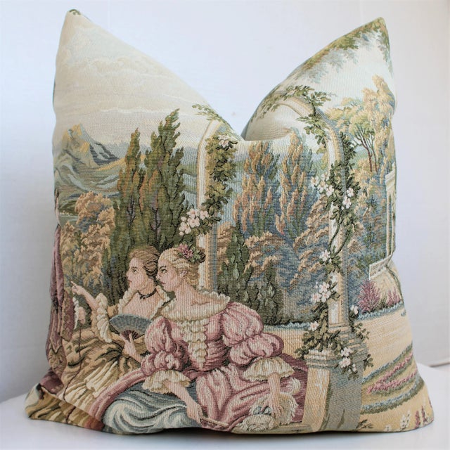 Early 20th Century 19th C. European Louis XIV Countryside Tapestry Pillow/Feather Down Insert/22" X 22" For Sale - Image 5 of 5