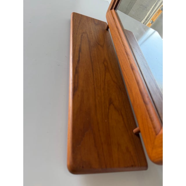 Mid-Century Danish Modern Teak Wall Mirror With Built-in Shelf by Fakse, Denmark For Sale - Image 12 of 13